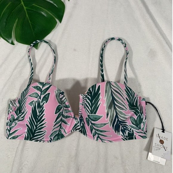 NWT $30 Shade & Shore Sun Tan Push Up V Wire Bandeau Bikini Top [SZ 34B‎ ] - Picture 1 of 13